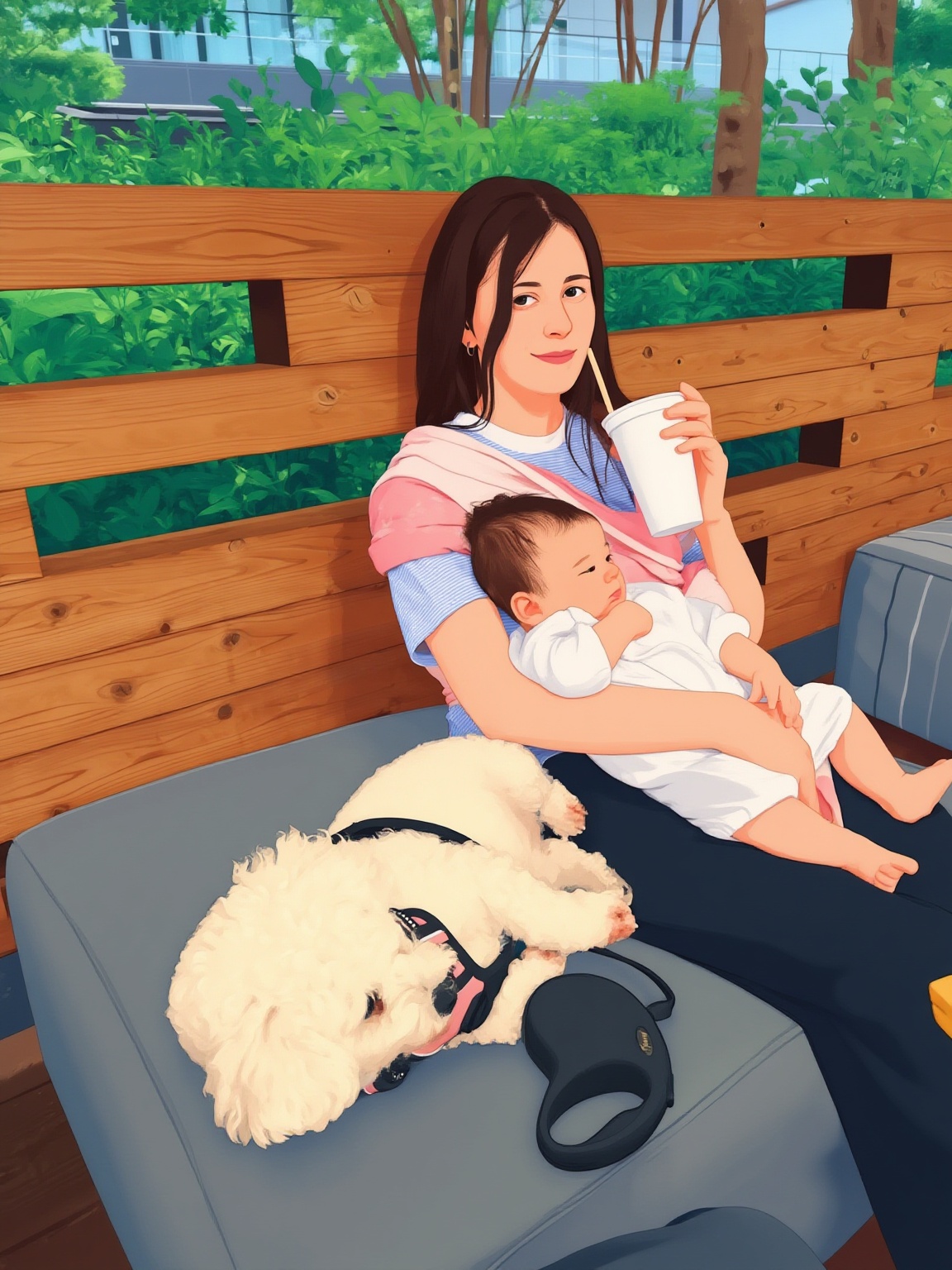 Illustration d'Emi in Tokyo avec son enfant et son chien